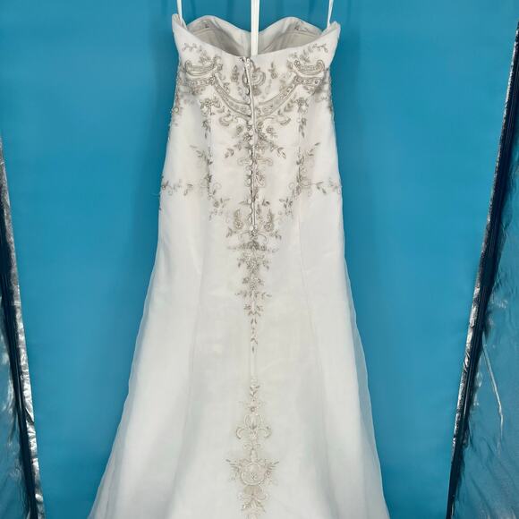 Strapless Beaded Embellished White Wedding Gown with Train - Picture 5 of 11